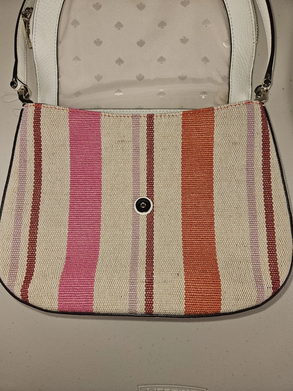 Kate Spade Leila Leather Flap Shoulder White Multi Color Stripe Like New W Strap - Picture 8 of 16